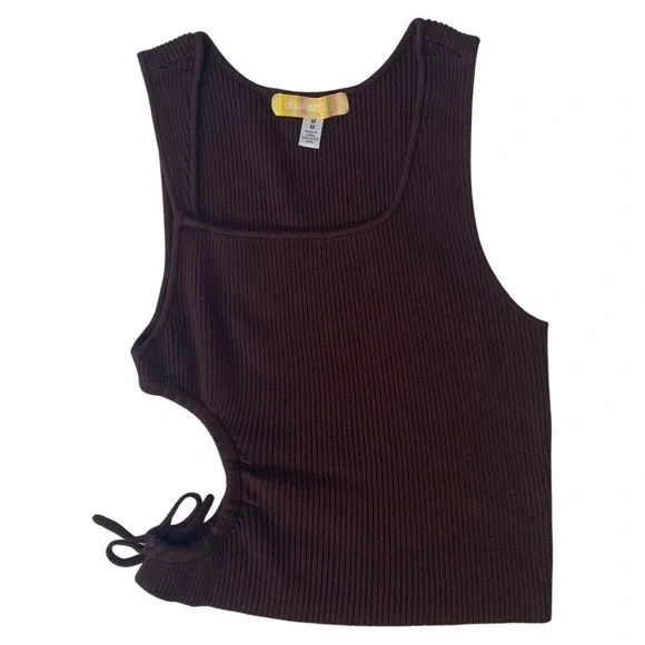 Urban Outfitters Brown Asymmetrical Ribbed Knit Side Cut Out Tank Top - Picture 1 of 16
